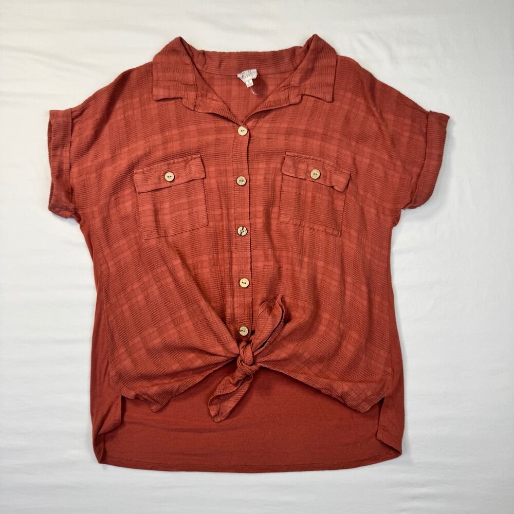 Naif Font-Tie Blouse Brick Red Terracotta Women’s Large Boho Peasant Utility - Picture 3 of 14